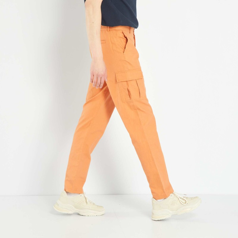 Pantalon en lin et coton avec poches - Orange