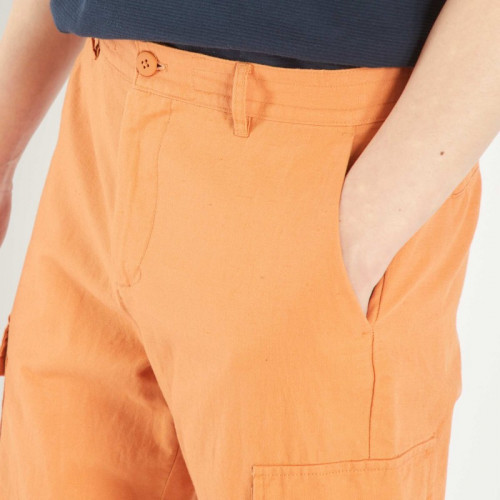 Pantalon en lin et coton avec poches - Orange