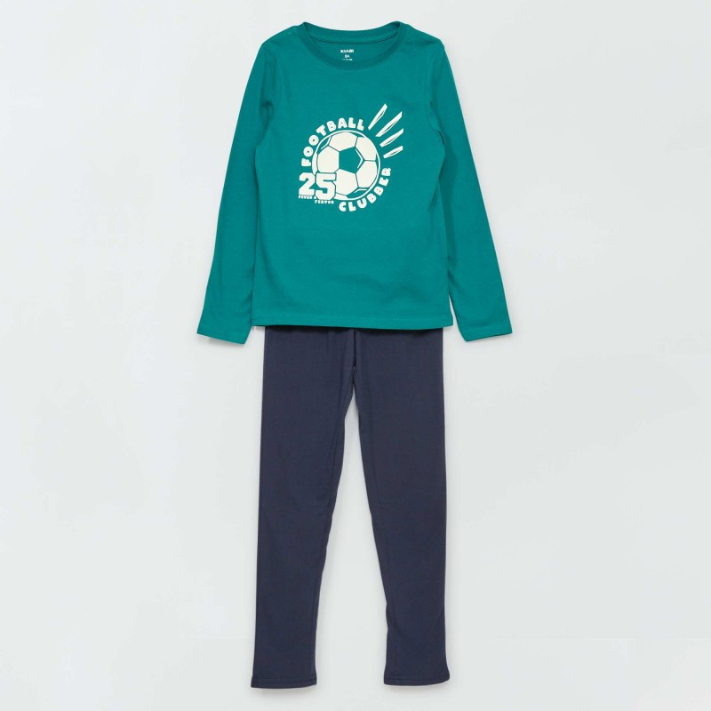 Ensemble pyjama t-shirt + pantalon - 2 pièces - Vert/bleu