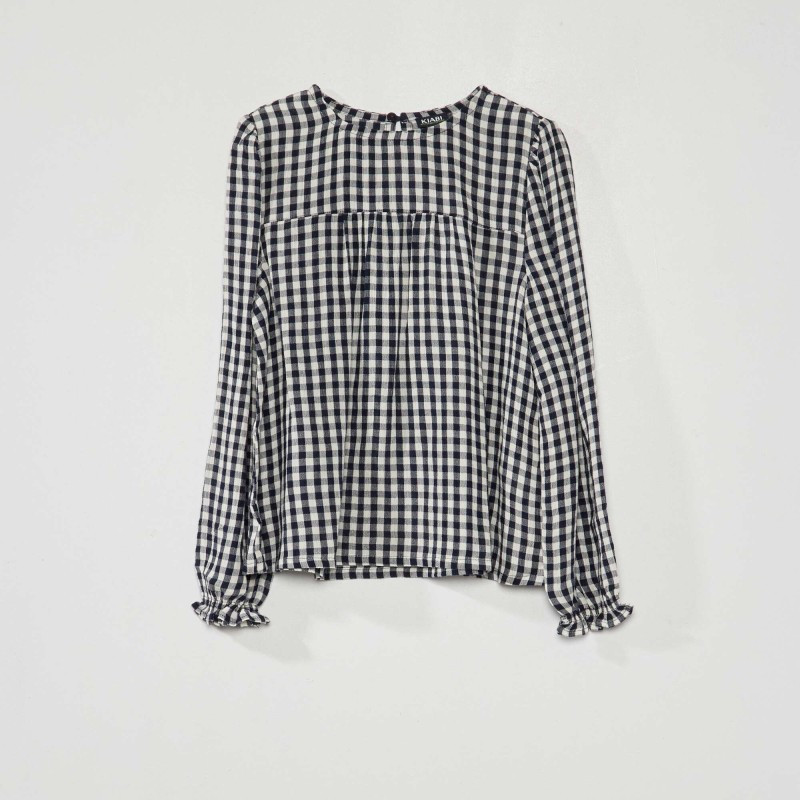 Blouse à manches longues avec imprimé - Bleu foncé