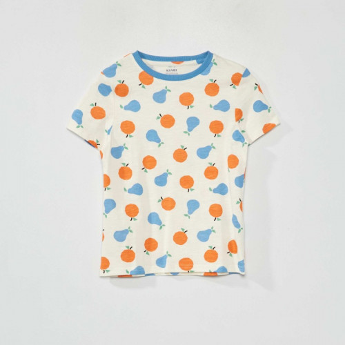 T-shirt à manches courtes avec imprimé - Blanc/orange