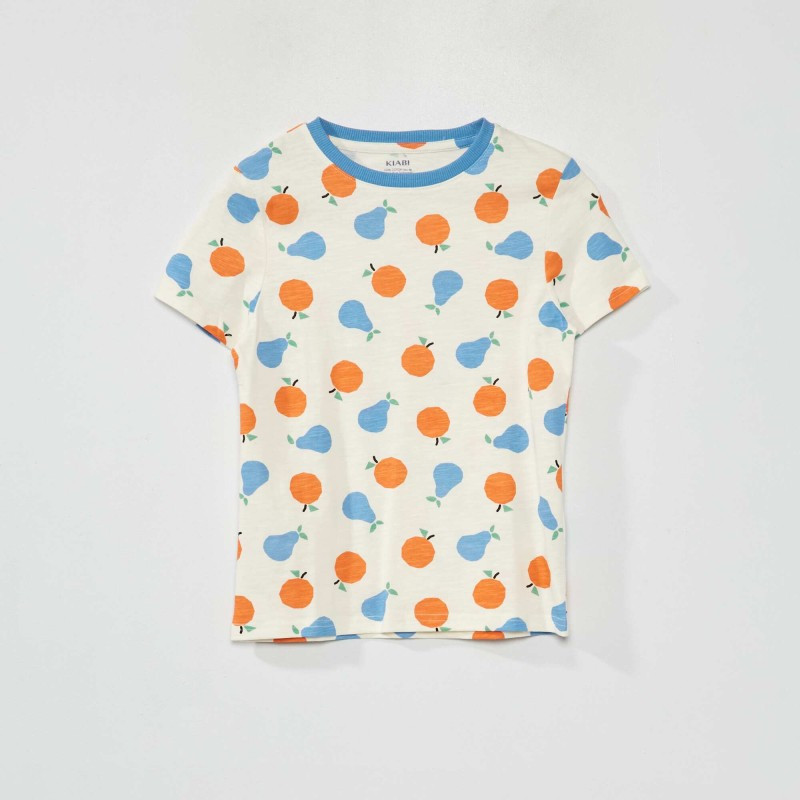 T-shirt à manches courtes avec imprimé - Blanc/orange