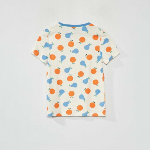 T-shirt à manches courtes avec imprimé - Blanc/orange