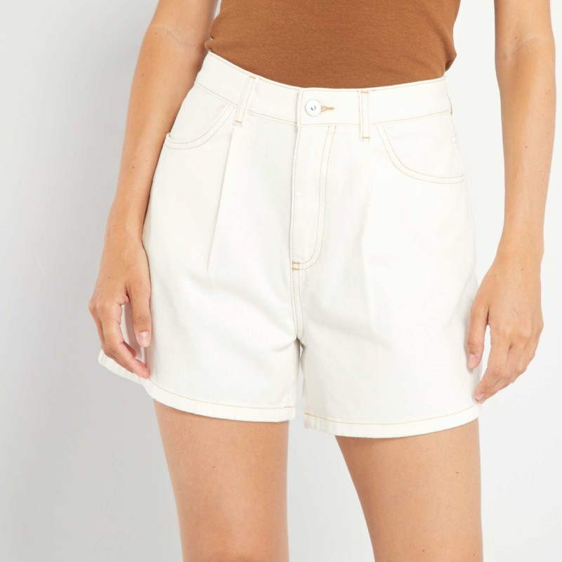 Short en denim taille haute - Blanc