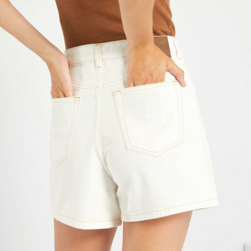 Short en denim taille haute - Blanc