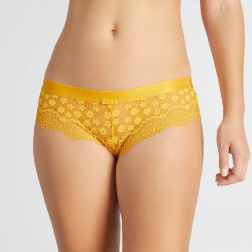 Shorty en dentelle ajourée - Jaune