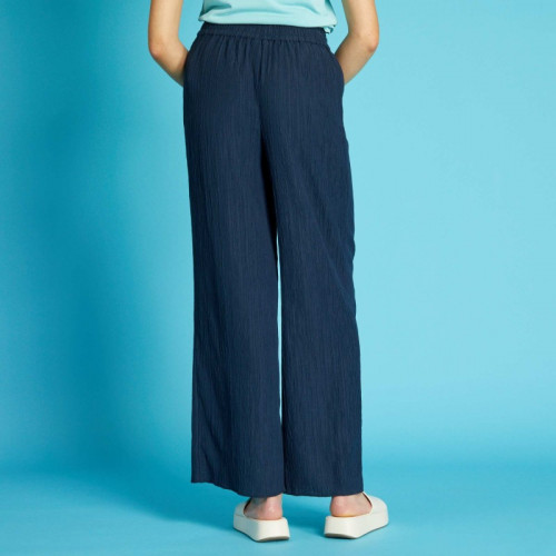 Pantalon large en maille reliefée - Bleu foncé