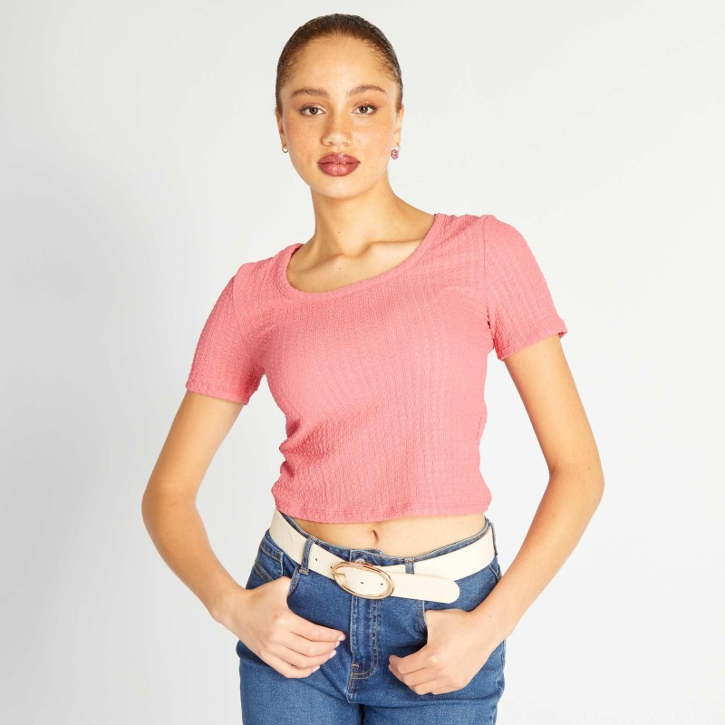 T-shirt en maille gaufrée - Rose