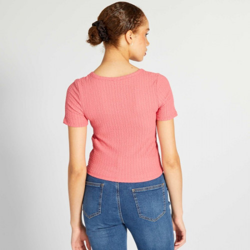 T-shirt en maille gaufrée - Rose