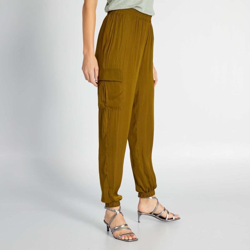 Pantalon cargo en satin - Kaki