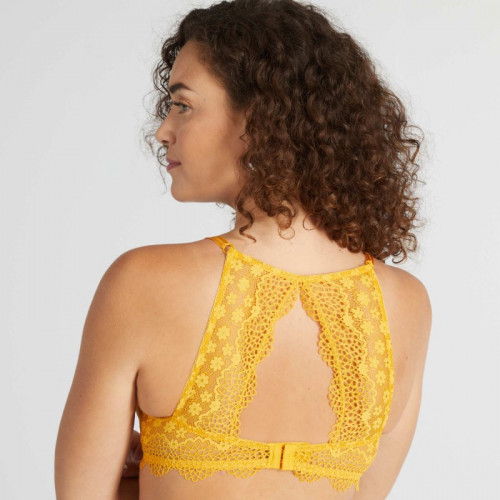 Soutien-gorge dentelle avec dos croisé - Jaune