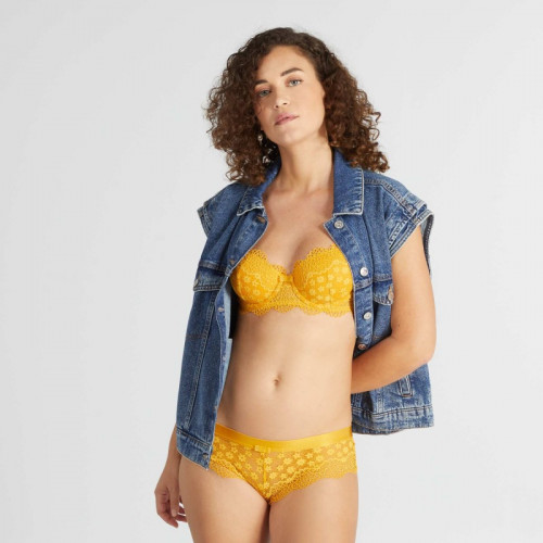 Soutien-gorge dentelle avec dos croisé - Jaune