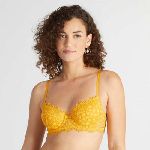 Soutien-gorge dentelle avec dos croisé - Jaune