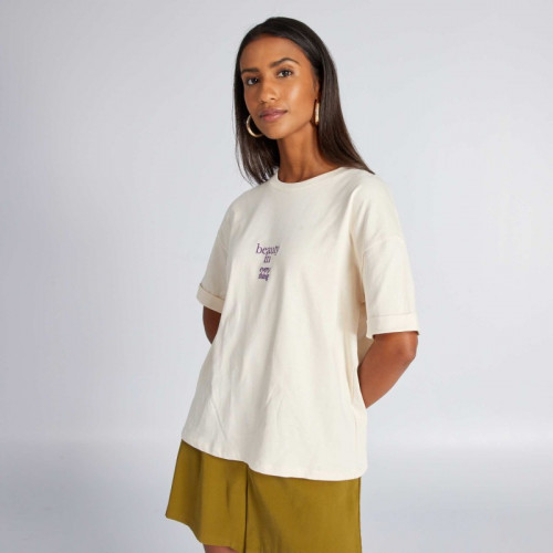 T-shirt en jersey avec broderie - Beige