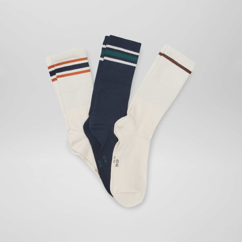 Lot de 3 paires de chaussettes côtelées - Bleu marine/blanc