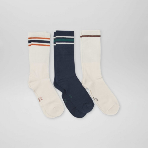 Lot de 3 paires de chaussettes côtelées - Bleu marine/blanc