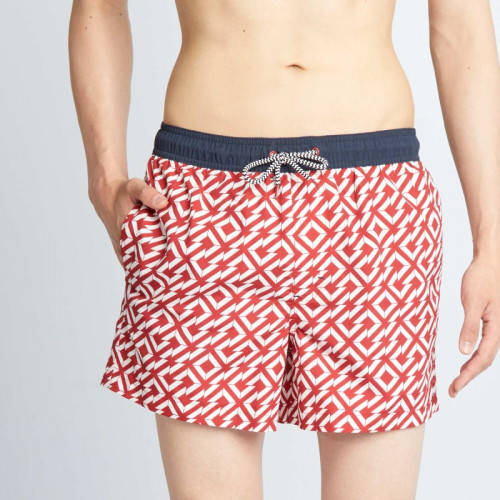 Short de bain avec motifs géométrique - Rouge