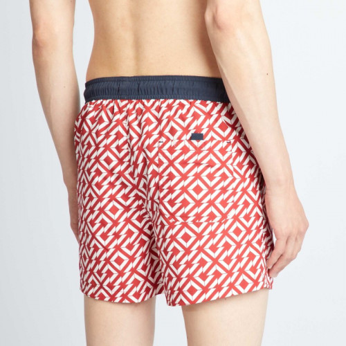 Short de bain avec motifs géométrique - Rouge