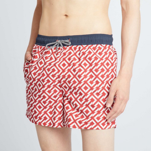 Short de bain avec motifs géométrique - Rouge