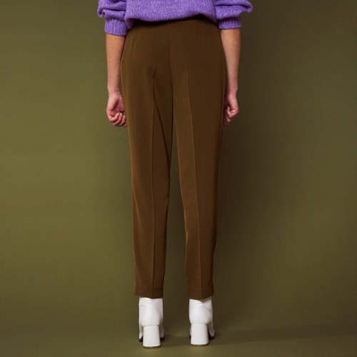 Pantalon cigarette à taille haute - Marron