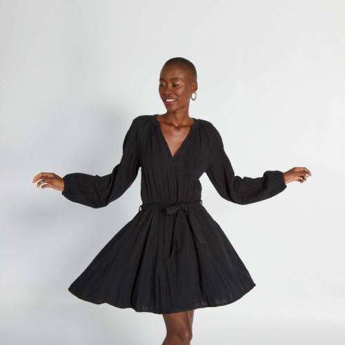 Robe courte en gaze de coton - Noir