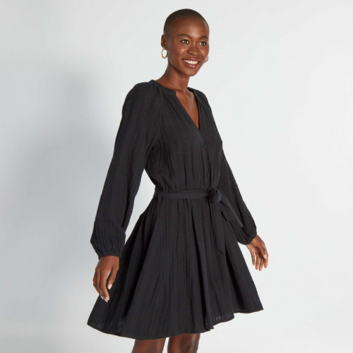 Robe courte en gaze de coton - Noir