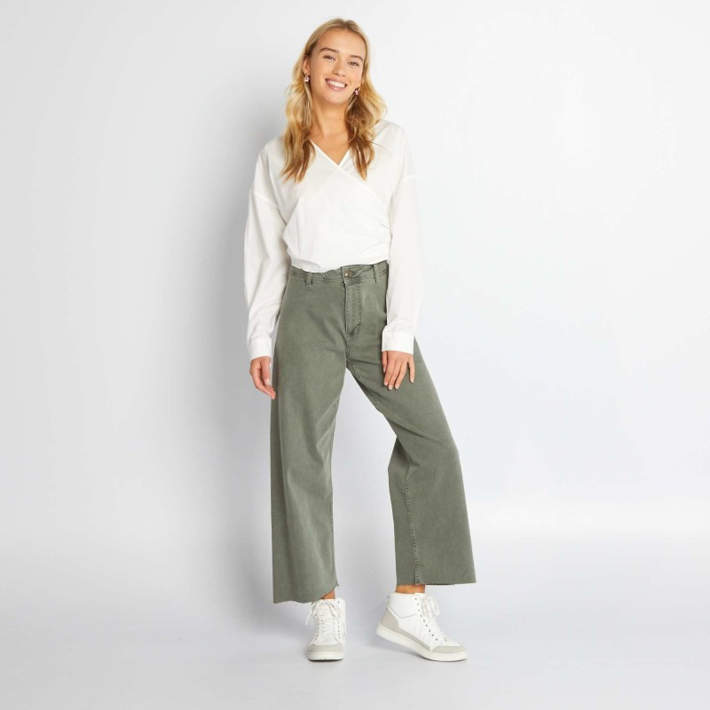 Pantalon large wide leg cropped - Vert foncé