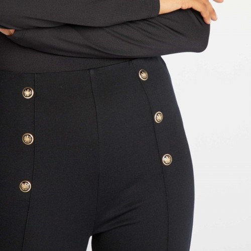 Pantalon taille hautes avec boutons fantaisie - Noir