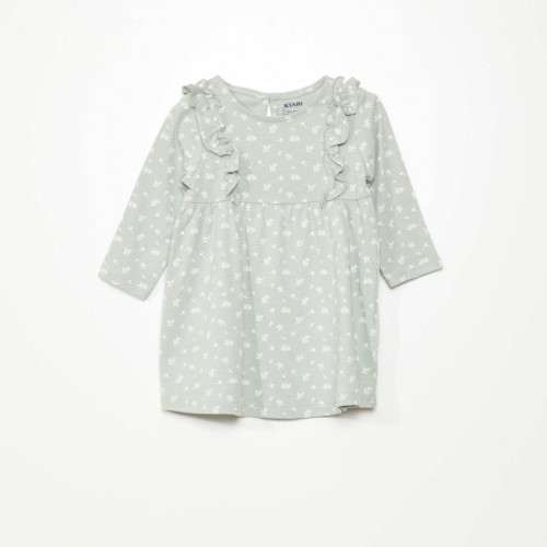 Robe évasée motif pois - Vert fleurs