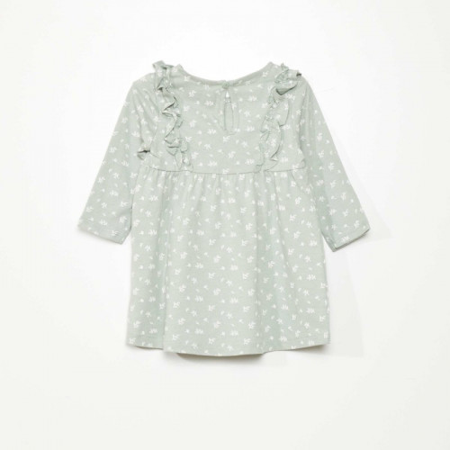 Robe évasée motif pois - Vert fleurs