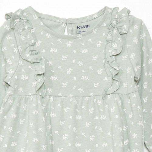 Robe évasée motif pois - Vert fleurs