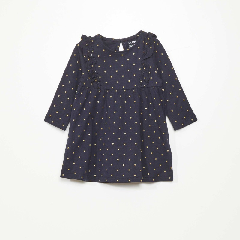 Robe évasée motif pois - Marine coeur