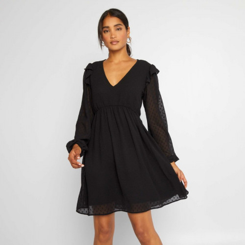 Robe courte à plumetis - Noir