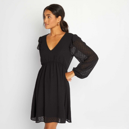 Robe courte à plumetis - Noir