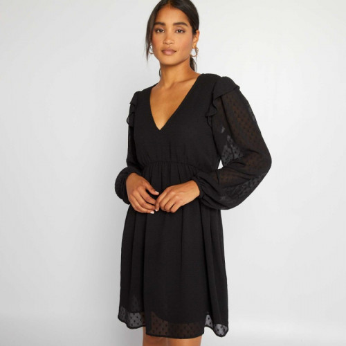 Robe courte à plumetis - Noir