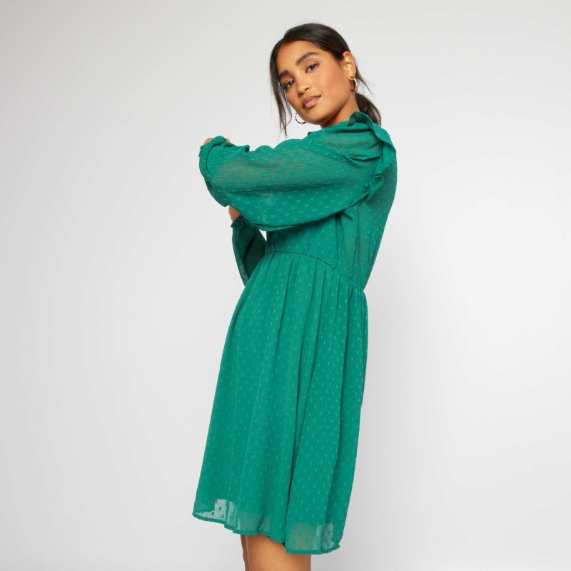 Robe courte à plumetis - Vert