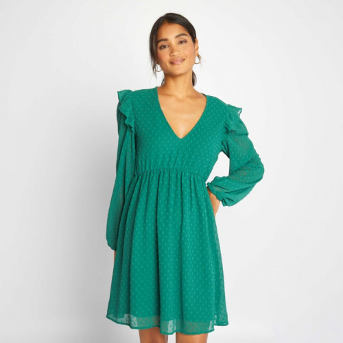 Robe courte à plumetis - Vert