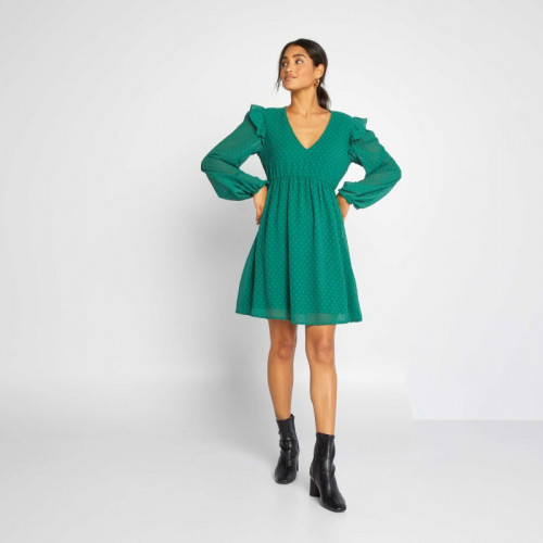 Robe courte à plumetis - Vert