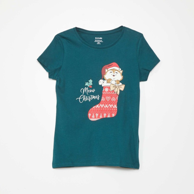 T-shirt en jersey avec imprimé 'Noël' - Vert