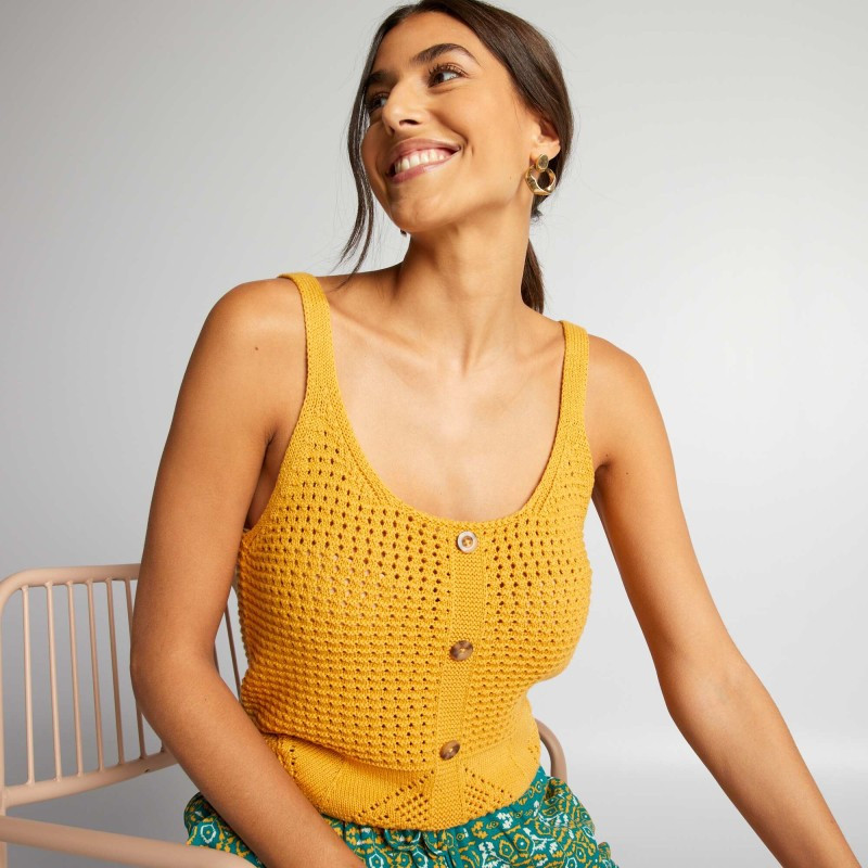 Débardeur en maille crochet - Jaune