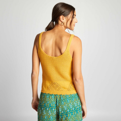 Débardeur en maille crochet - Jaune