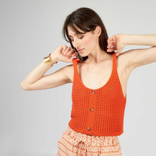 Débardeur en maille crochet - Orange