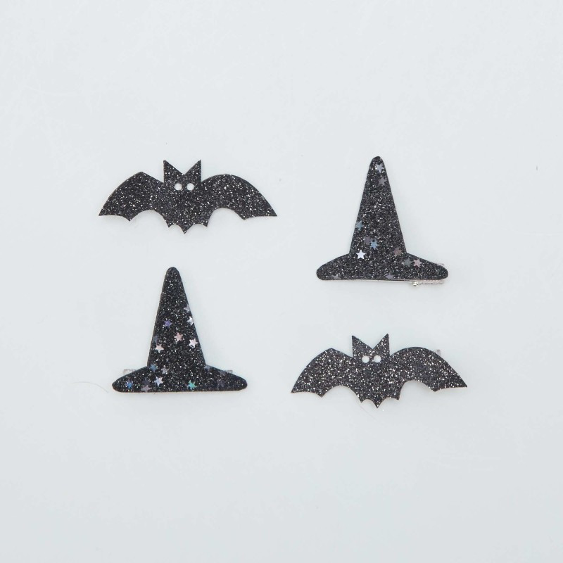 Lot de 4 pinces croco - Halloween - Noir