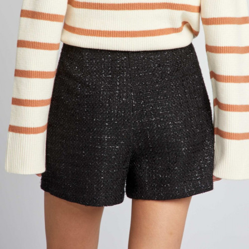 Short en tweed avec boutons - Noir