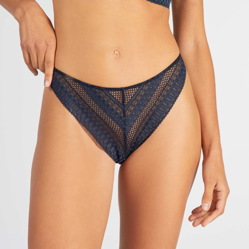 Tanga tout en dentelle - Bleu marine