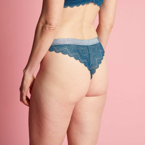 Tanga en dentelle - Bleu