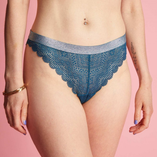 Tanga en dentelle - Bleu