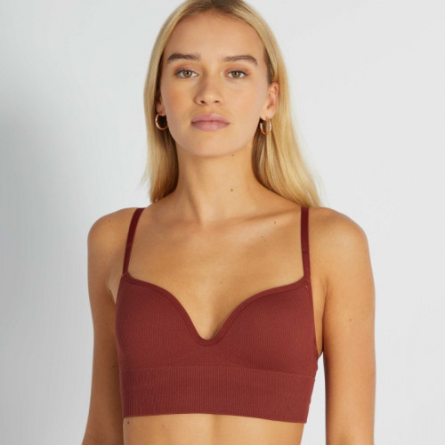 Soutien-gorge push up maille côtelée - Rouge brique