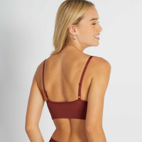 Soutien-gorge push up maille côtelée - Rouge brique