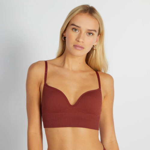 Soutien-gorge push up maille côtelée - Rouge brique